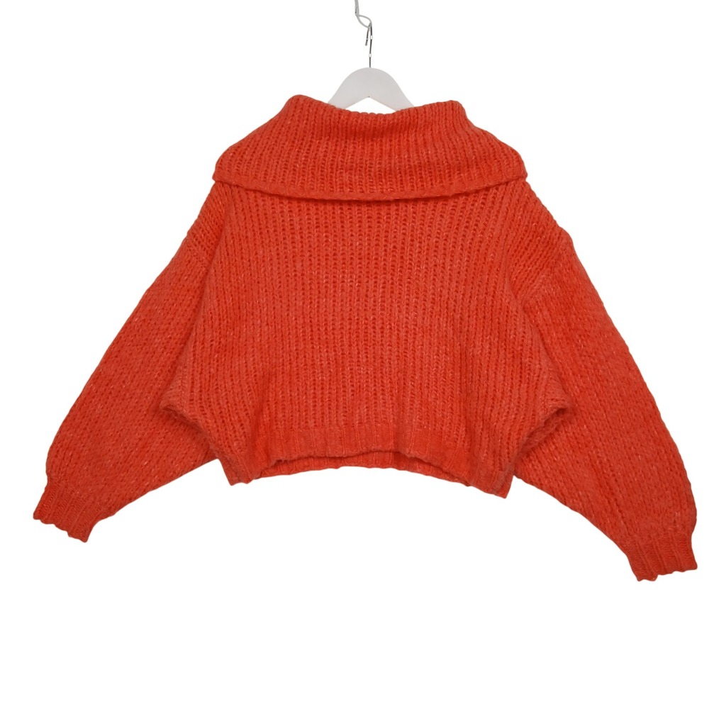 Anthropologie Pilcro Cowl Neck Cropped Chunky Knit Sweater Orange Coral Ribbed